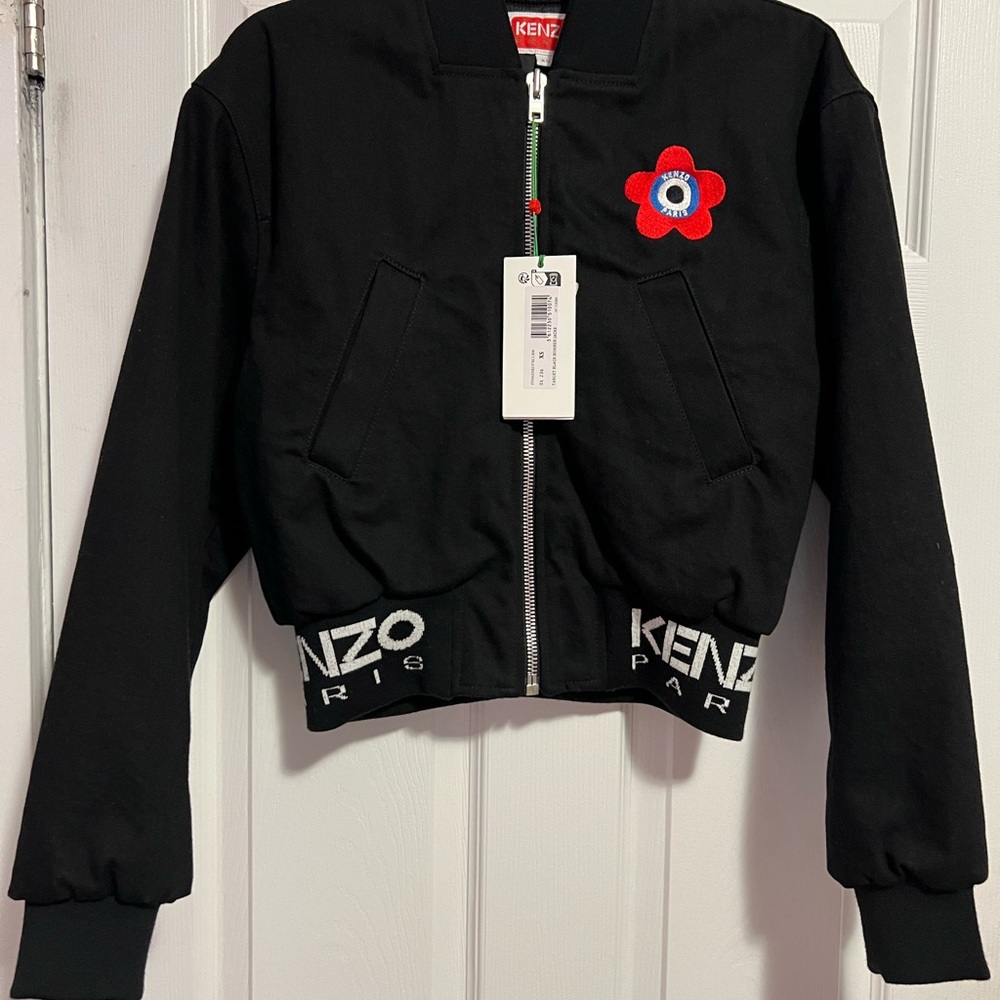 Kenzo Black Puffer Jacket with Red Flower